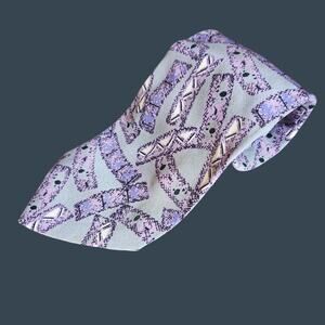 Bianchi Handmade 100% Silk Tie With Geometric Purple & Gray Pattern